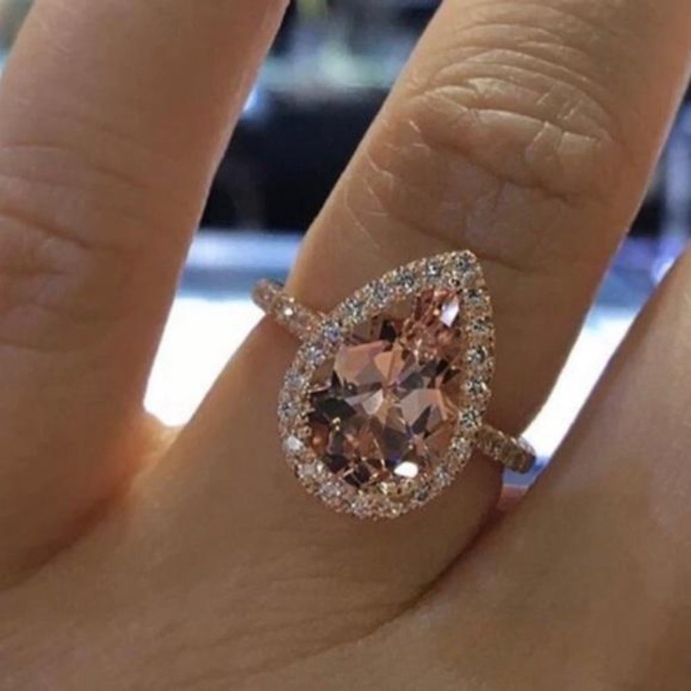 NEW 6 CARAT ROSE GOLD MORGANITE HALO RING, CUTE RING, SHINY RING. - Picture 2 of 6